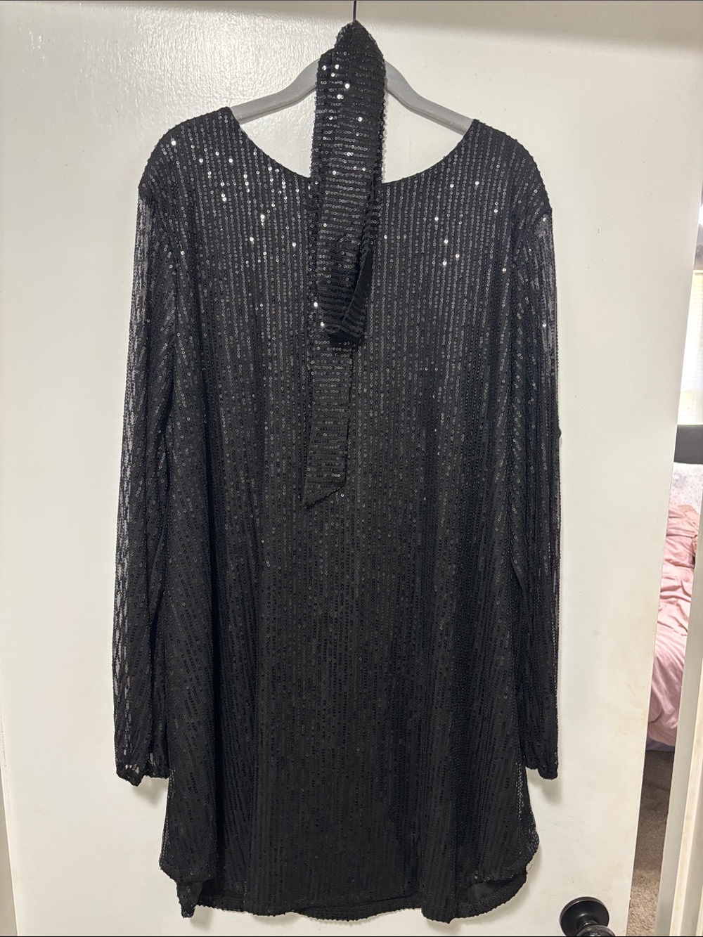 Black Sequin Long Sleeve Dress